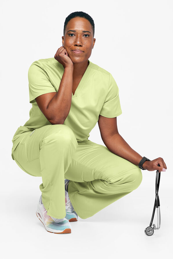 Cherokee Workwear Revolution Women's 3-Pocket STRETCH V-Neck Scrub Top - Celery Green - 3