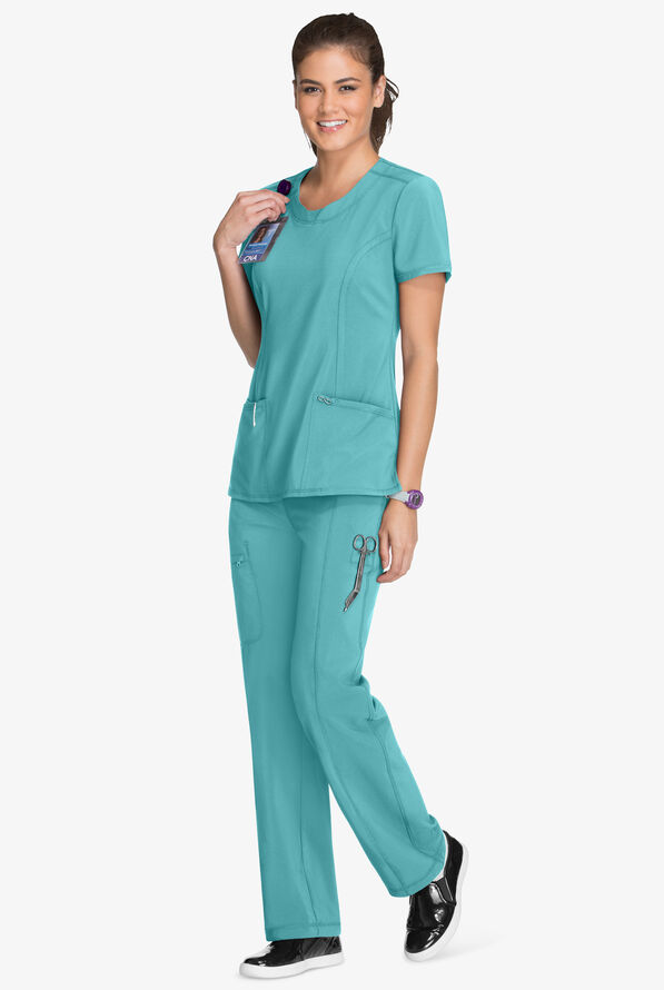 Infinity Women's 3-Pocket STRETCH Round Neck Scrub Top - Turquoise - 2