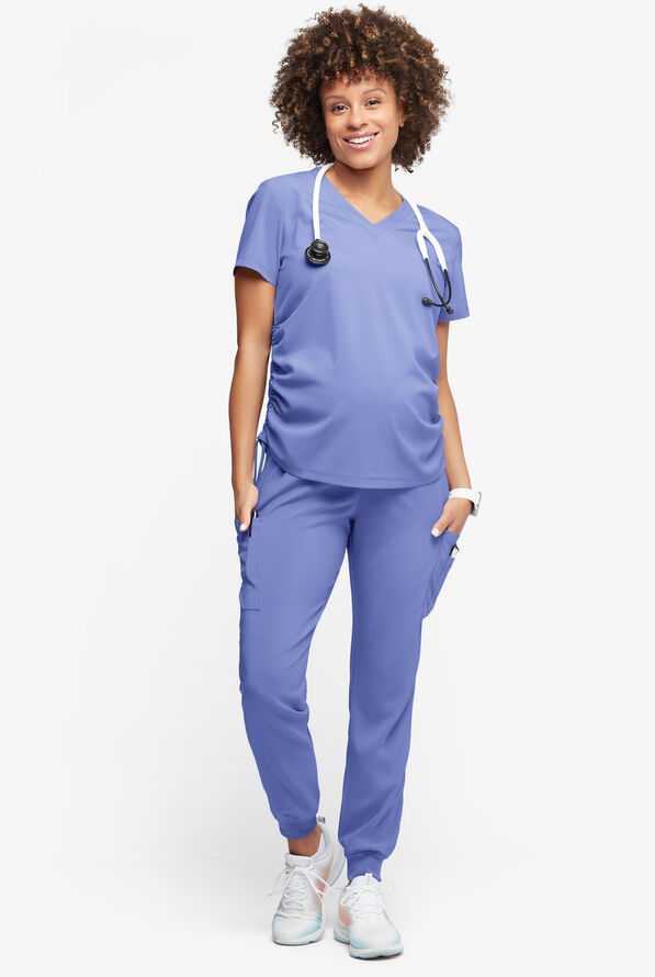 Easy STRETCH Chrissy Women's Maternity 4-Pocket Tapered Leg Jogger Scrub Pants - Ceil Blue - 5