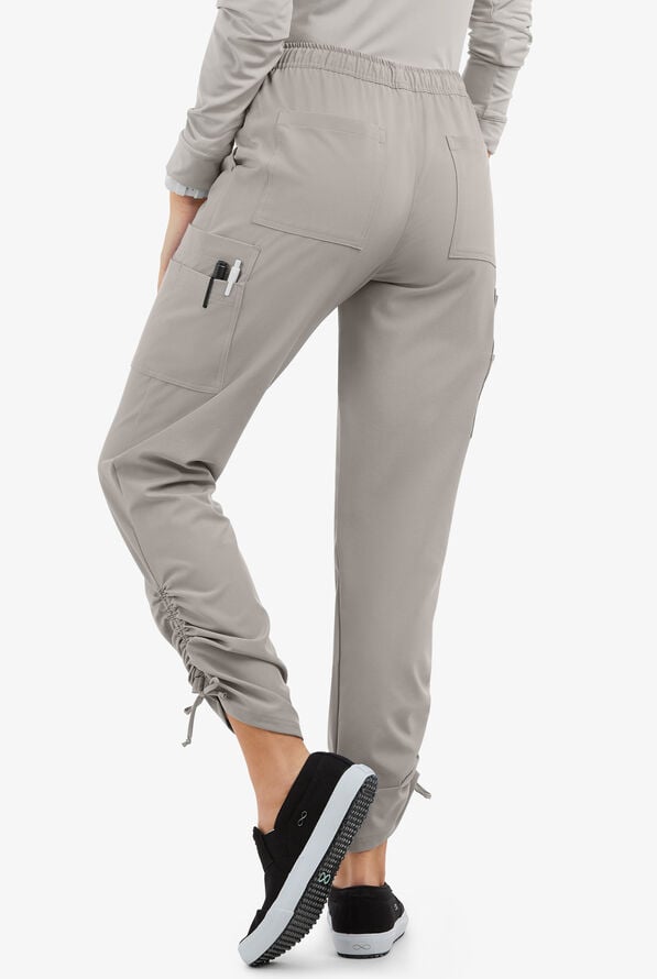 Easy STRETCH Halle Women's 11-Pocket Ruched Leg Jogger Scrub Pants - Lunar Grey - 2