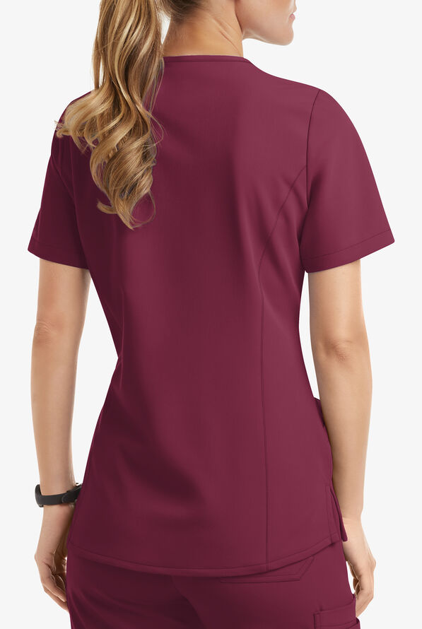 Blusa m&eacute;dica MOVEMENT by Butter-Soft Capella estilo cruzado con 5 bolsillos para mujer - Wine - 3