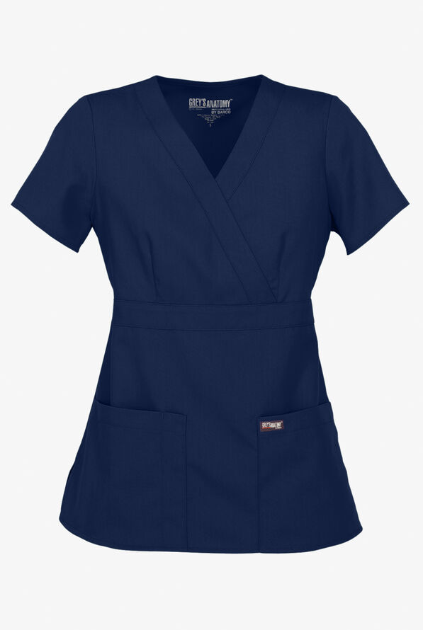 Blusa médica Grey's Anatomy estilo cruzado de corte moderno y 3 bolsillos para mujer - Indigo - 1