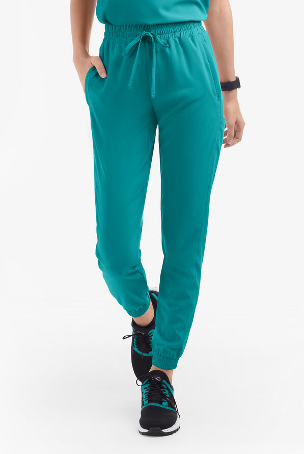 Easy STRETCH Kourtney Women's 5 Pocket Modern Slim Leg Jogger Scrub Pants - Petite - Teal - 2