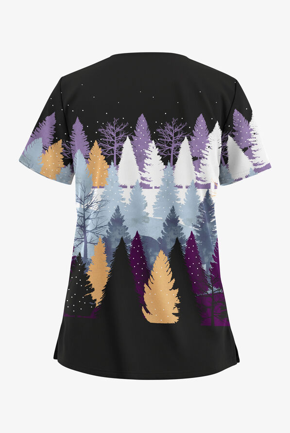 Blusa médica estampada UA Butter-Soft STRETCH Nordic Forest con cuello en V y 2 bolsillos para mujer - null - 2