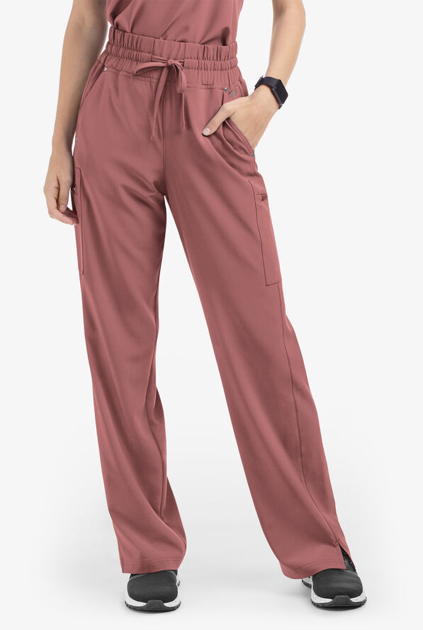Easy STRETCH Ellie Women's 5-Pocket High Waisted Wide Leg Scrub Pants - Soft Chestnut - 1