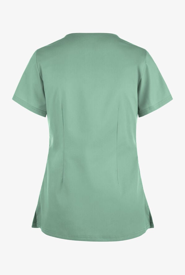 Blusa m&eacute;dica Butter-Soft STRETCH con cuello asim&eacute;trico tipo ojo de cerradura y 2 bolsillos para mujer - Water Mint - 2