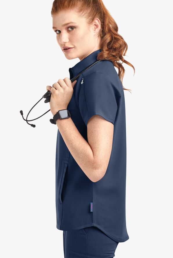 Movement by Butter-Soft Mintaka Women’s 4-Pocket Polo Collared Scrub Top - Navy - 2