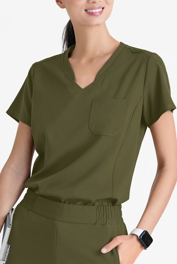 Grey's Anatomy by Barco Evolve STRETCH Sway Women's 1-Pocket Tuck In V-Neck Scrub Top - Fern - 2