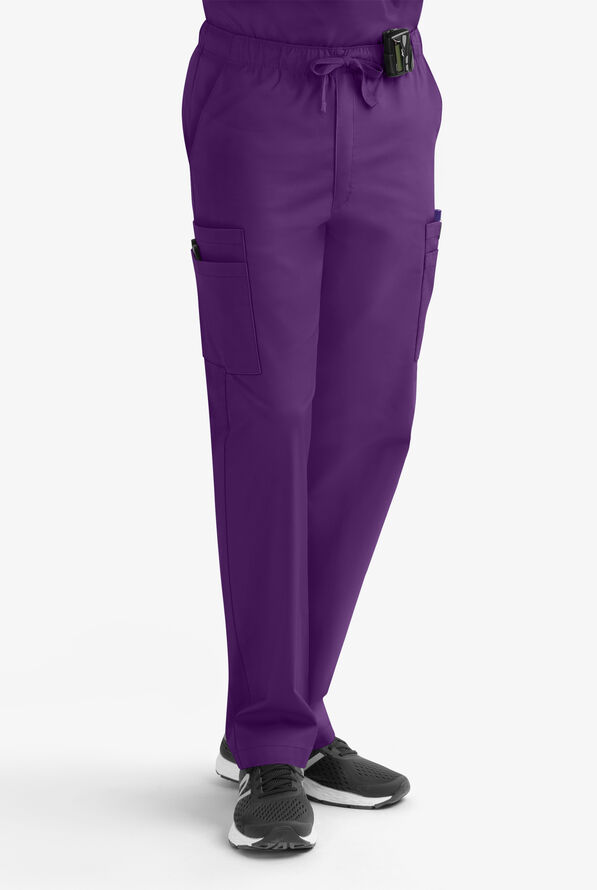 Butter-Soft STRETCH Men's 9-Pocket Zip Front Cargo Straight Leg Scrub Pants - Eggplant - 1