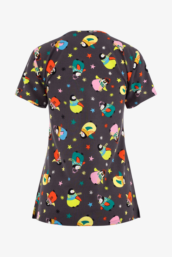 Tasha and Me Chill Out Women's 2-Pocket STRETCH V-Neck Print Scrub Top - null - 2