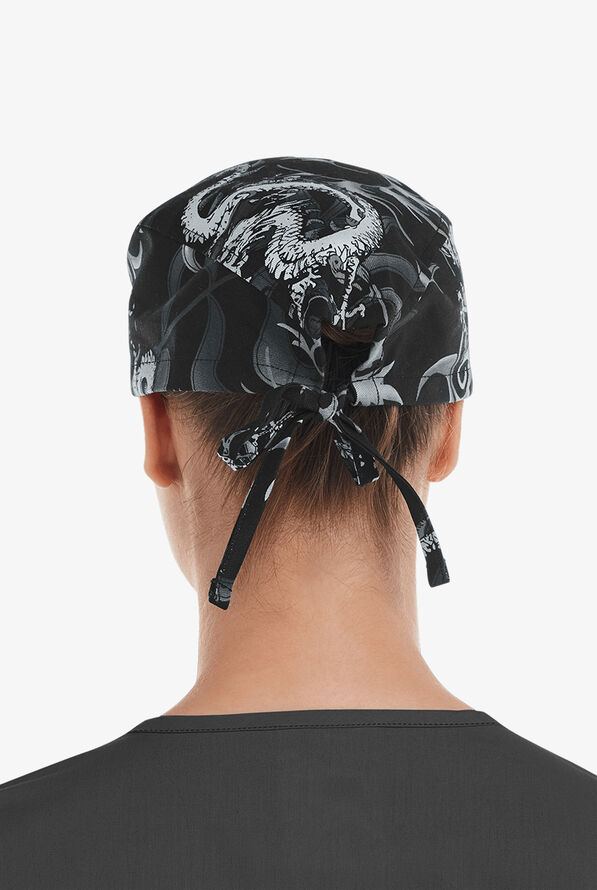 UA Asian Dragon Black Printed Unisex Adjustable Scrub Hat - null - 2