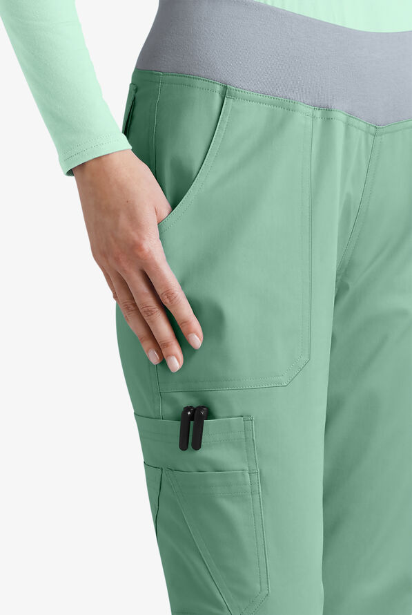 Butter-Soft STRETCH Women's 10-Pocket Active Yoga Scrub Pants - Tall - Water Mint/Silver - 3