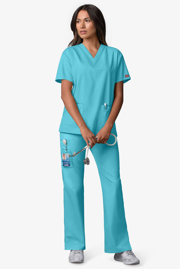Dickies EDS Signature Women's 3-Pocket Classic Fit V-Neck Scrub Top - Turquoise - 2