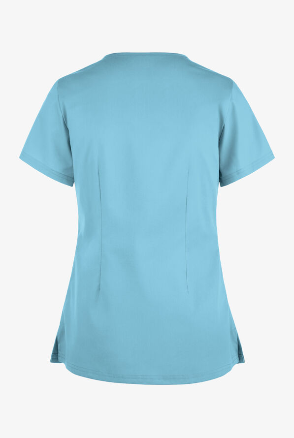 Butter-Soft STRETCH Women's 2-Pocket Asymmetric Keyhole Scrub Top - Poolside View - 2