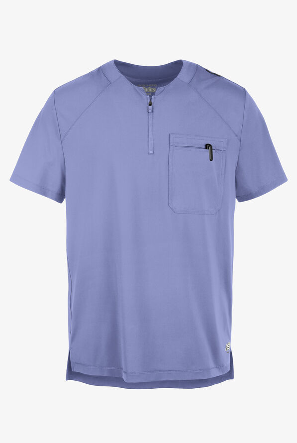 Skechers by Barco Slip-ins Flex Men's 1-Pocket STRETCH Tuck In Zipper Round Neck Scrub Top - Ceil Blue - 1