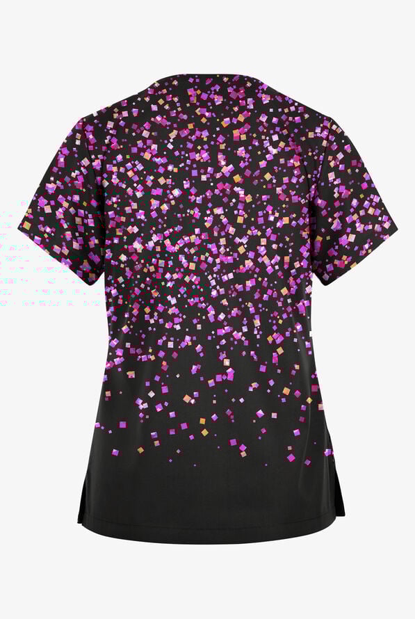 Butter-Soft Originals Confetti Fest Black Women's V-Neck Print Scrub Top - null - 2