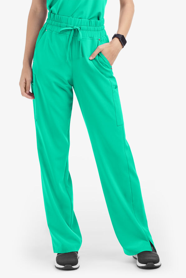Easy STRETCH Ellie Women's 5-Pocket High Waisted Wide Leg Scrub Pants - Tall - Dynasty Green - 1
