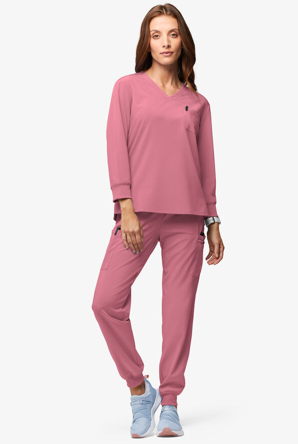 Easy STRETCH Women's Josie 2-Pocket Relaxed 3/4" Sleeve Scrub Top - Tea Rose - 4