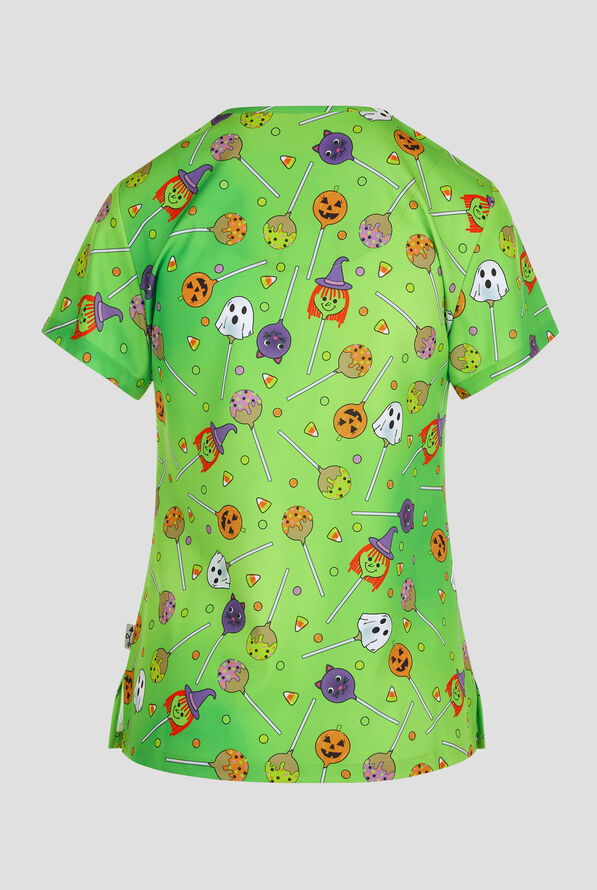 Zavate Ava Therese Sweet & Spooky Women's 2-Pocket STRETCH V-Neck Print Scrub Top - null - 2