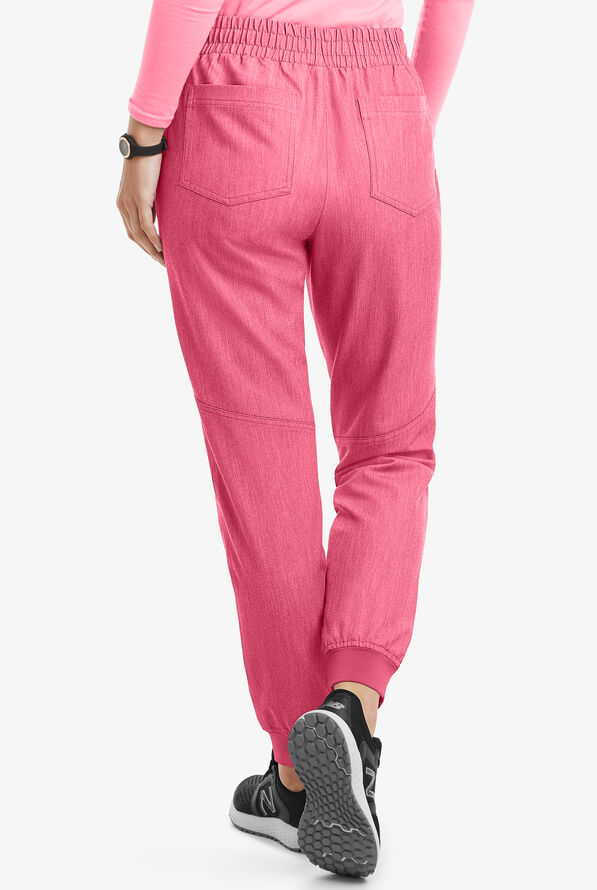 MOVEMENT by Butter-Soft Vega Women's 5-Pocket Flat Front Jogger STRETCH Scrub Pants - Petite - Bright Pink Heather - 4