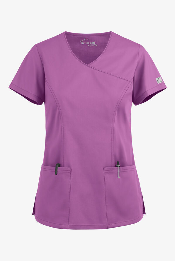 Blusa m&eacute;dica UA Butter-Soft STRETCH estilo cruzado con cuello en V y 3 bolsillos para mujer - Orchid - 1