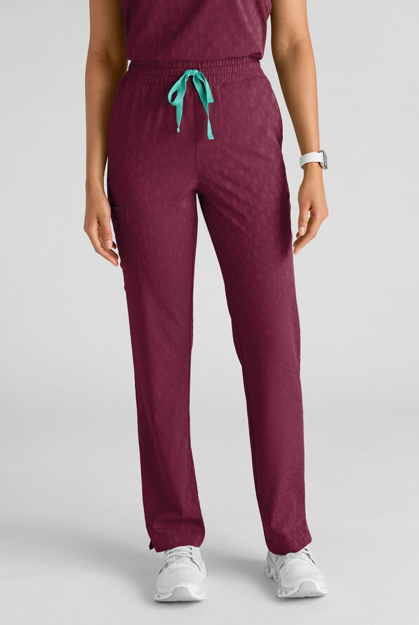 Easy STRETCH Naya Women's Jacquard 6-Pocket Straight Leg Scrub Pant - Wine - 1