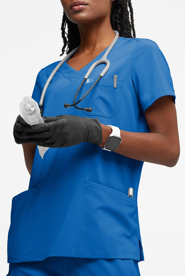 Easy STRETCH Tessa Women's 5-Pocket V-Neck Scrub Top - Royal - 2