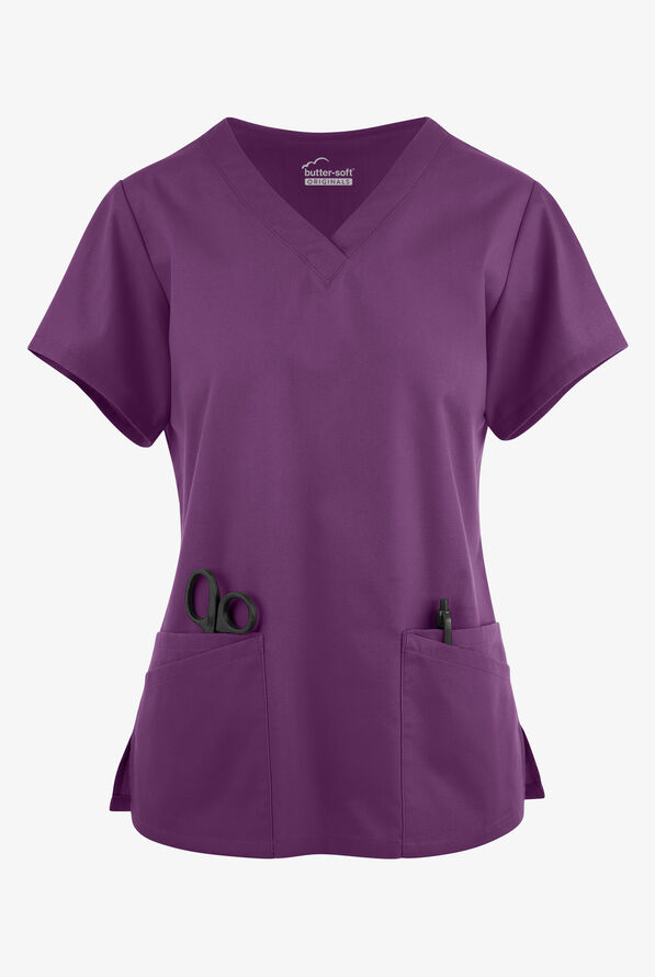 Blusa médica Butter-Soft Originals con cuello en V y 6 bolsillos para mujer - Eggplant - 1