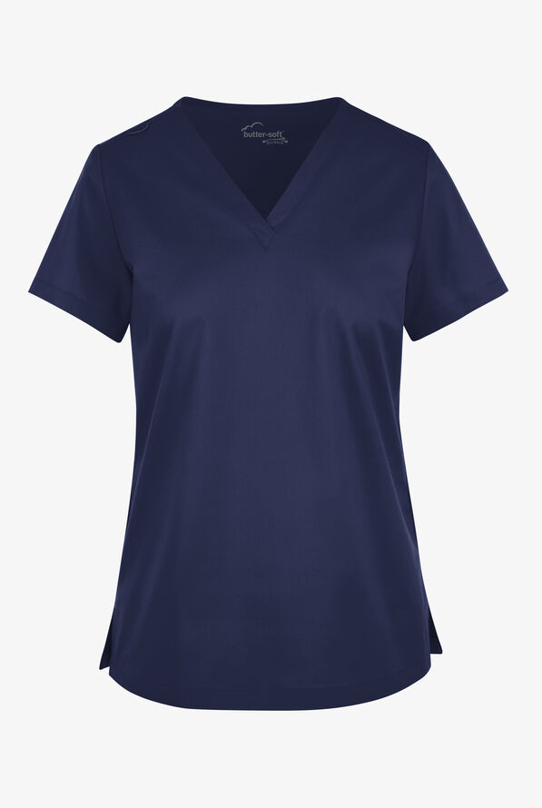 Butter-Soft STRETCH Women's V-Neck Tuck In Top - Navy - 1