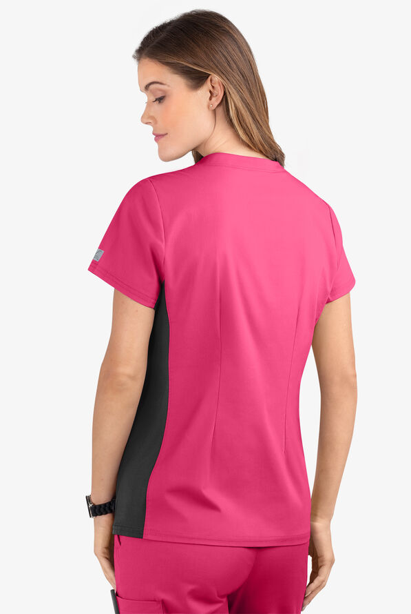 Butter-Soft STRETCH Women's 3-Pocket Contrast Scrub Top - Fuchsia/Black - 4