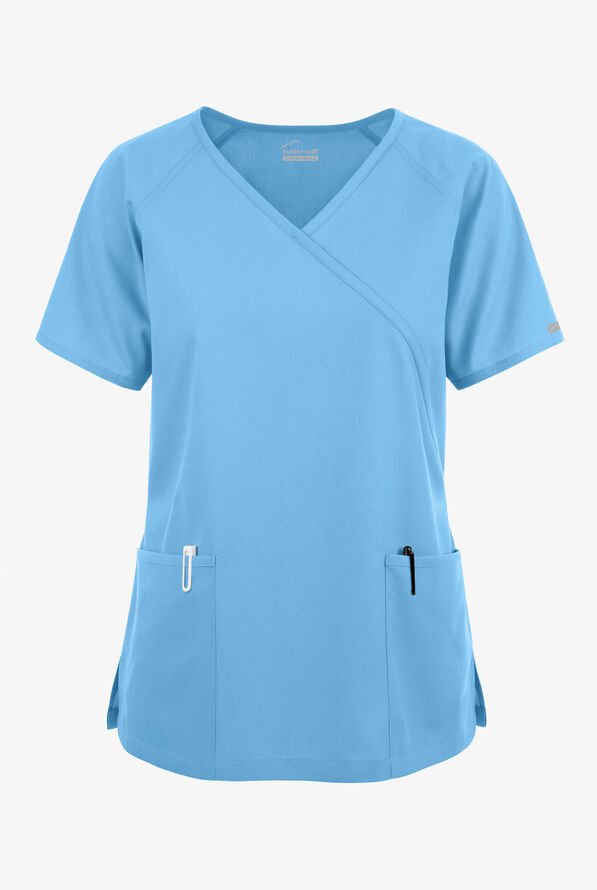 Blusa médica Butter-Soft Originals estilo cruzado con 3 bolsillos para mujer - Blue Oasis - 1