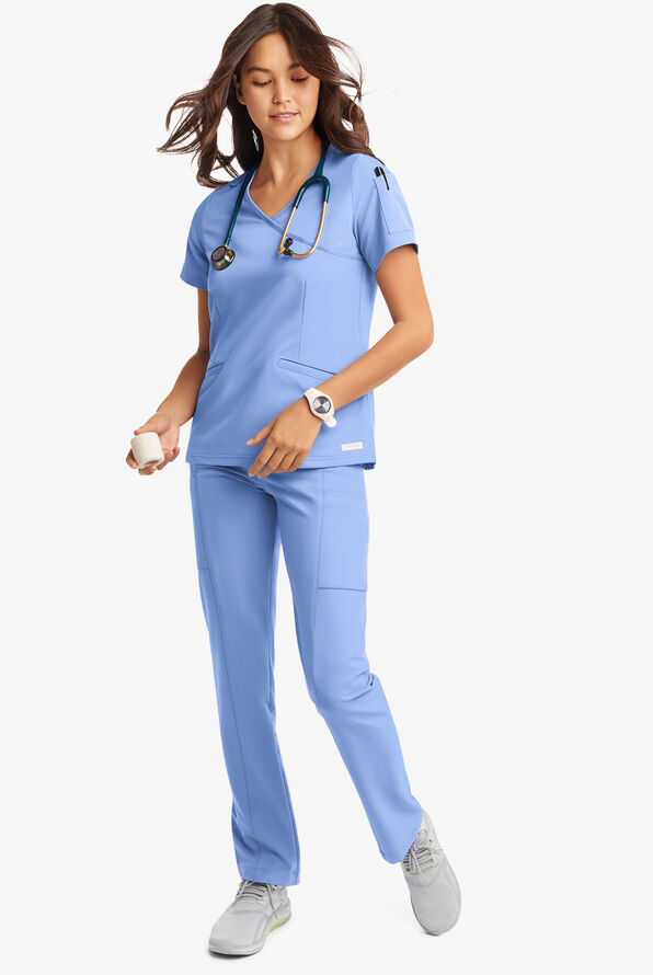 Pantal&oacute;n m&eacute;dico ReSurge by Butter-Soft Petite estilo yoga con 6 bolsillos para mujer **Ligeramente IRREGULAR** - Ceil Blue - 6