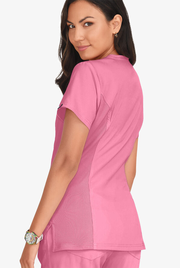 koi Lite&trade; Serenity Women's 4-Pocket Double Zipper Scrub Top - Peony Pink - 4