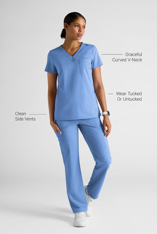 Blusa m&eacute;dica Butter-Soft STRETCH FLXTEK+ con cuello en V y 2 bolsillos para mujer - Ceil Blue - 3