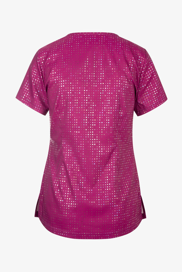 koi Lite Iridescent Azalea Pink Women's 2-Pocket V-Neck Print Scrub Top - null - 2