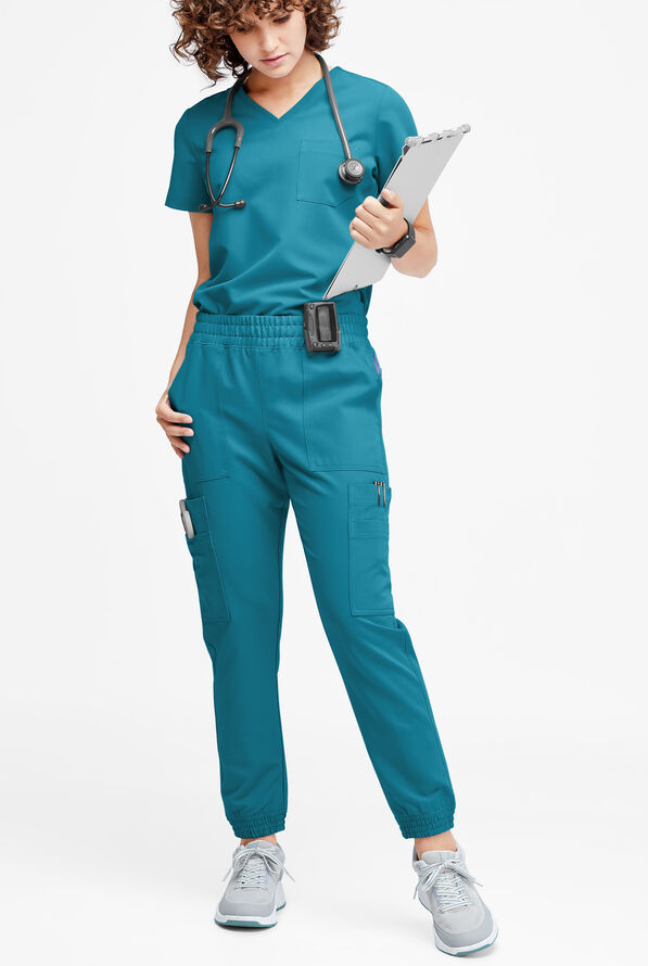 Movement by Butter-Soft Cephei Women's 11-Pocket Jogger Scrub Pants - Caribbean Blue - 4