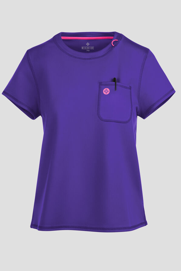 Med Couture Amp Knit Women's 2-Pocket STRETCH Crew Neck Scrub Top - Galactic Purple - 1