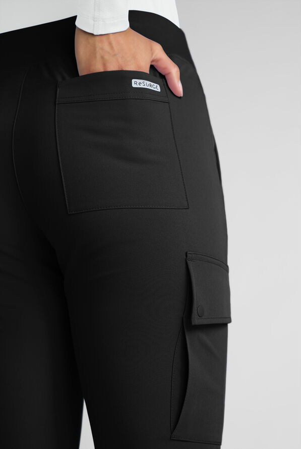 ReSurge Avon Women's 7-Pocket Flare Leg Cargo Scrub Pant - Petite - Black - 3