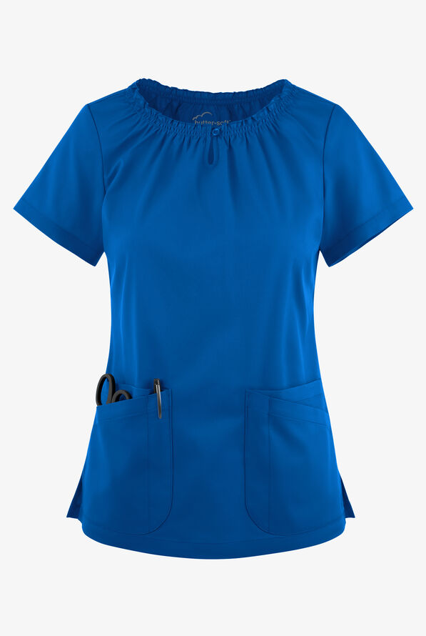 Blusa médica UA Butter-Soft STRETCH estilo campesina con mangas cortas y 6 bolsillos para mujer - Royal - 1