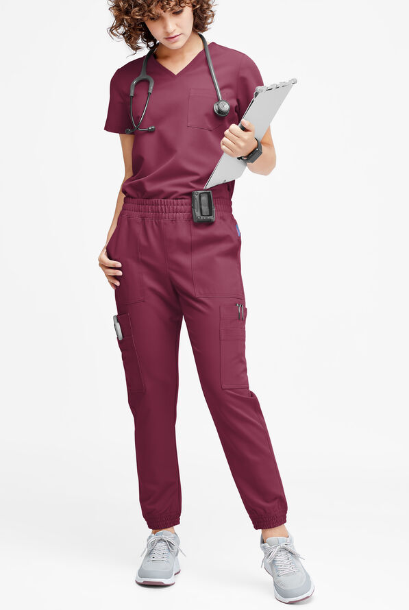 Pantal&oacute;n m&eacute;dico Movement by Butter-Soft Cephei petite estilo jogger con 11 bolsillos para mujer - Wine - 4