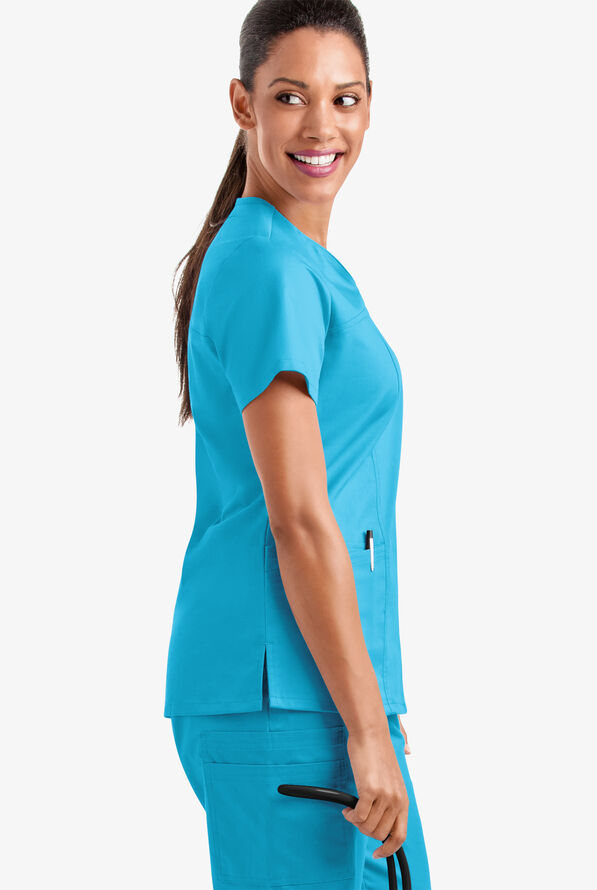 Butter-Soft STRETCH Women's 4-Pocket Sweetheart Neck Scrub Top - Turquoise - 4