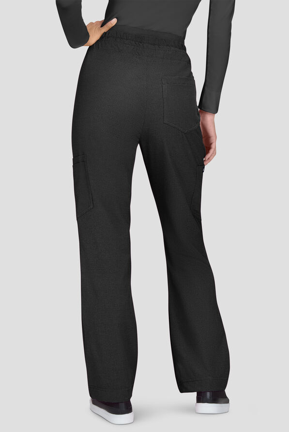 koi Solis Freda Women's 8-Pocket STRETCH Rib-Knit Double Waist Straight Leg Cargo Scrub Pant - Black - 4