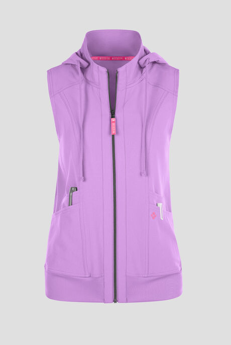 Med Couture Amp Women's 4-Pocket STRETCH Zip Front Removable Hoodie Scrub Vest