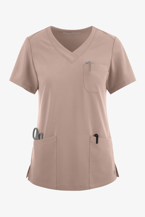 Easy STRETCH Tessa Women's 5-Pocket V-Neck Scrub Top - Mocha Meringue - 1