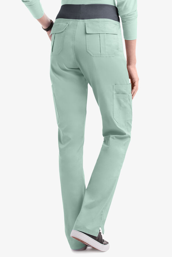 Butter-Soft STRETCH Women's 10-Pocket Active Yoga Scrub Pants - Tall - Eucalyptus Leaf/Pewter - 4