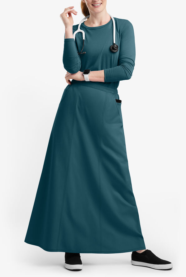 Falda m&eacute;dica estilo acampanada Butter-Soft Originals al tobillo con 4 bolsillos para mujer - Caribbean Blue - 4