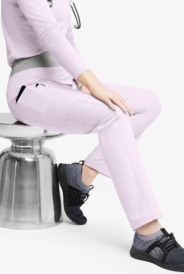 Butter-Soft Originals Women's 5-Pocket Mid Rise Tapered Leg Yoga-inspired Scrub Pants - Petite - Orchid Petal/Silver - 4