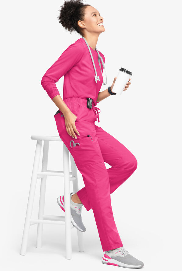 Butter-Soft Originals Women's 7-Pocket Mid Rise Straight Leg Cargo Scrub Pants - Petite - Fuchsia - 4