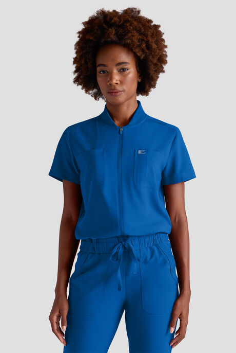 Easy STRETCH Nika Women's Zip Front Scrub Top– 2-Piece Jumpsuit Top