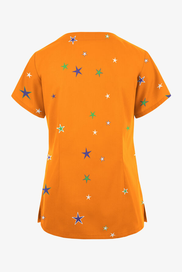 Butter-Soft Originals Spooky Cat Women's 2-Pocket Scallop Neck Print Scrub Top - null - 2